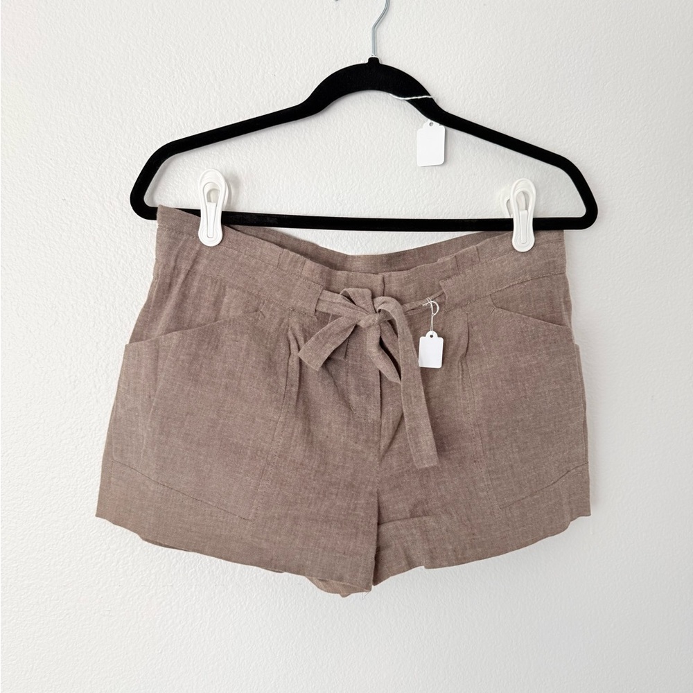 BCBGMaxAzria High-Waist Tie-Front Linen-Blend Shorts in Taupe